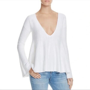 Free People White Bell Sleeve Plunging Neckline Sundae Sweater Size Small